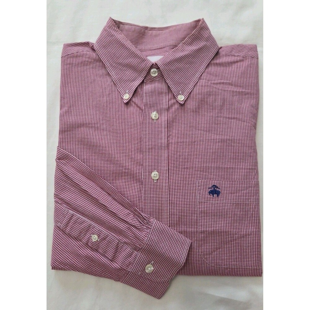 Brooks Brothers Large L Red & White Gingham Button Down Regular Fit Shirt Mens